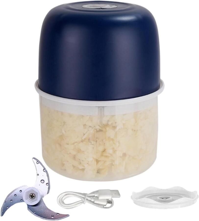 Elektrische Knoflookhakker Keukenmachine Blender Snel Ingrediënten Hakken Draadloos Automatisch 125 x 95 cm Donkerblauw