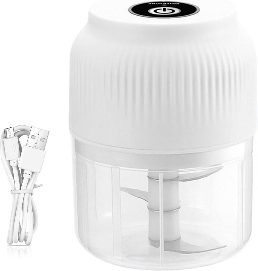 Elektrische Knoflookhakker Mini Hakmolen Maaltijden Voorbereiden USB Oplaadbaar 300 ml Wit