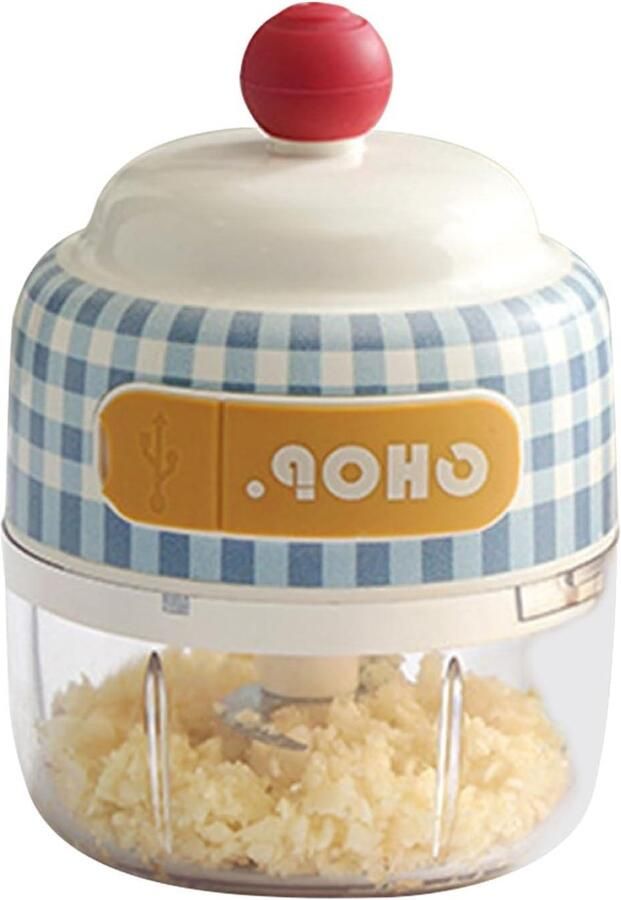 Elektrische Knoflookhakker Mini Keukenmachine Snel Ingrediënten Snijden Eénknopsbediening 75 cm Hoog Blauw rooster