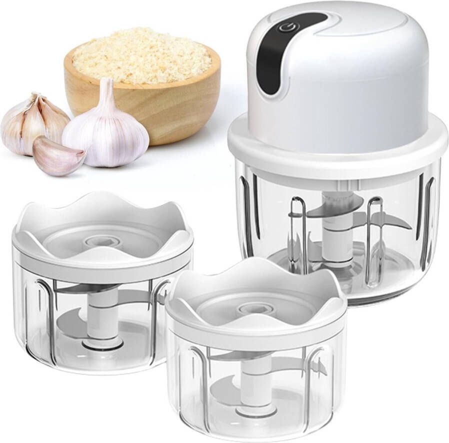 Elektrische Knoflookstamper Multifunctionele Hakmolen Elektrische Hakmolen Groente Hakmolen Wit Geschikt Voor het hakken van uien en knoflookgroenten USB Opladen Mini Draagbare Hakmolen Snoerloos Knoflookpersen 350 ml