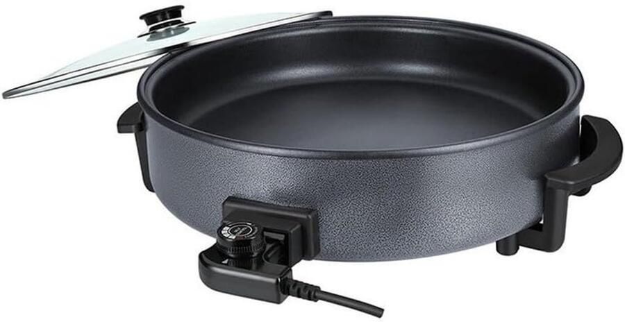 Elektrische Koekenpan Grote Braadpan Feestelijke Maaltijden Antiaanbaklaag 42CM Diameter Zwart