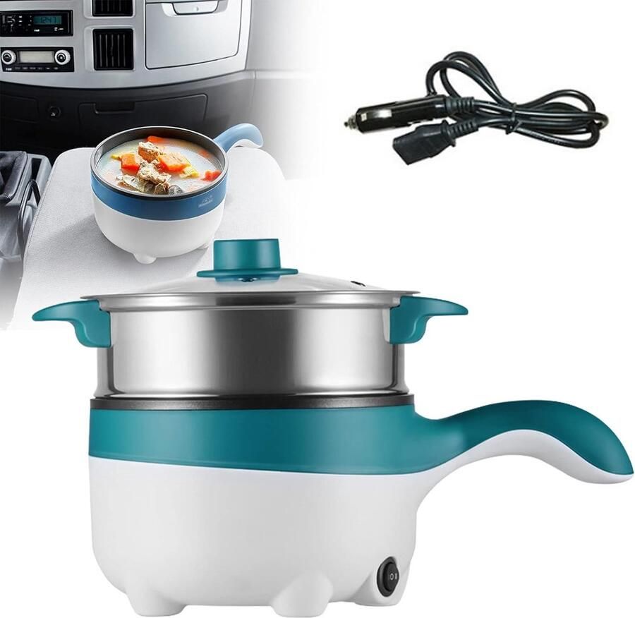Elektrische Koekenpan Mini Kookpan Reis Kooktoestel Koken Onderweg Met Stoominzet 2L 18cm Groen