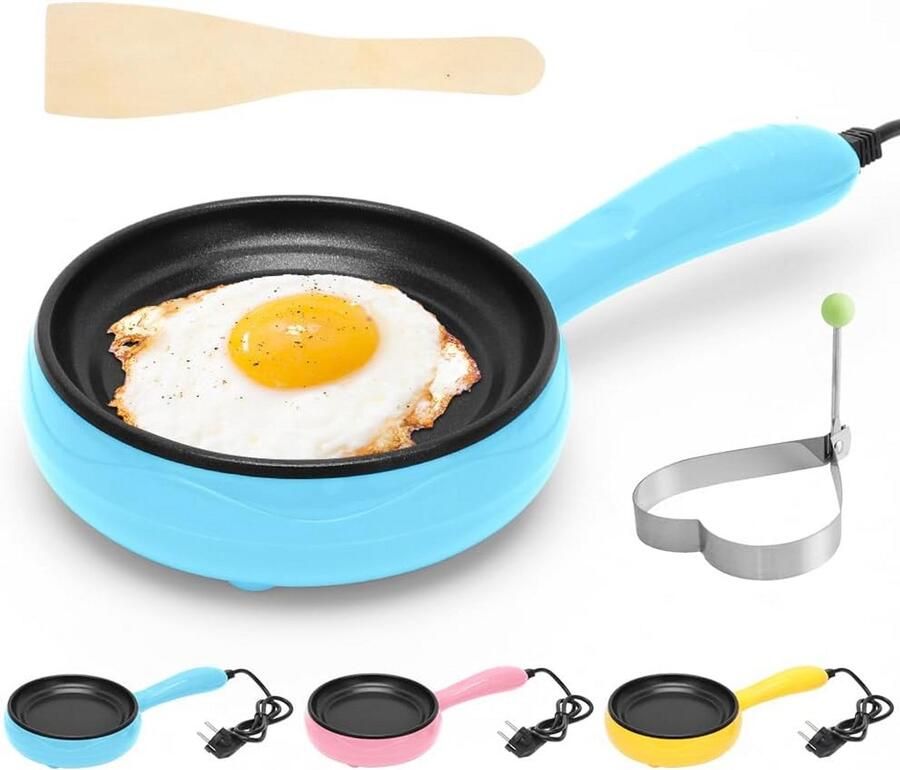 Elektrische Koekenpan Multifunctioneel Non-Stick & Houtspatel Voor Pannenkoeken Omelet & Vlees Blauw