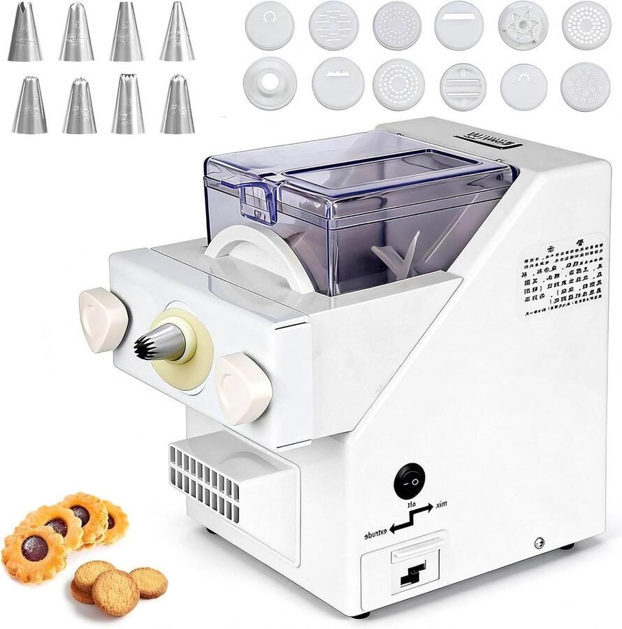 Elektrische Koekjespers Koekjesmachine DIY Zelf Koekjes Maken 8 Verwisselbare Mondstukken 34.5x24x31cm Wit