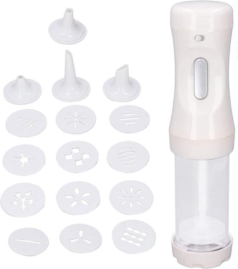Elektrische Koekjespers Koekjesmaker Kit Zelf Koekjes Maken Draadloos Batterij-Aangedreven 302x71cm Wit