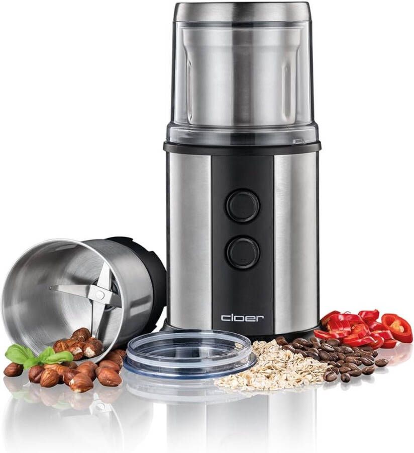 Elektrische Koffie- en Kruidenmolen met RVS Slagmessen en Dubbele Container 350 W voor Koffie Kruiden en Noten