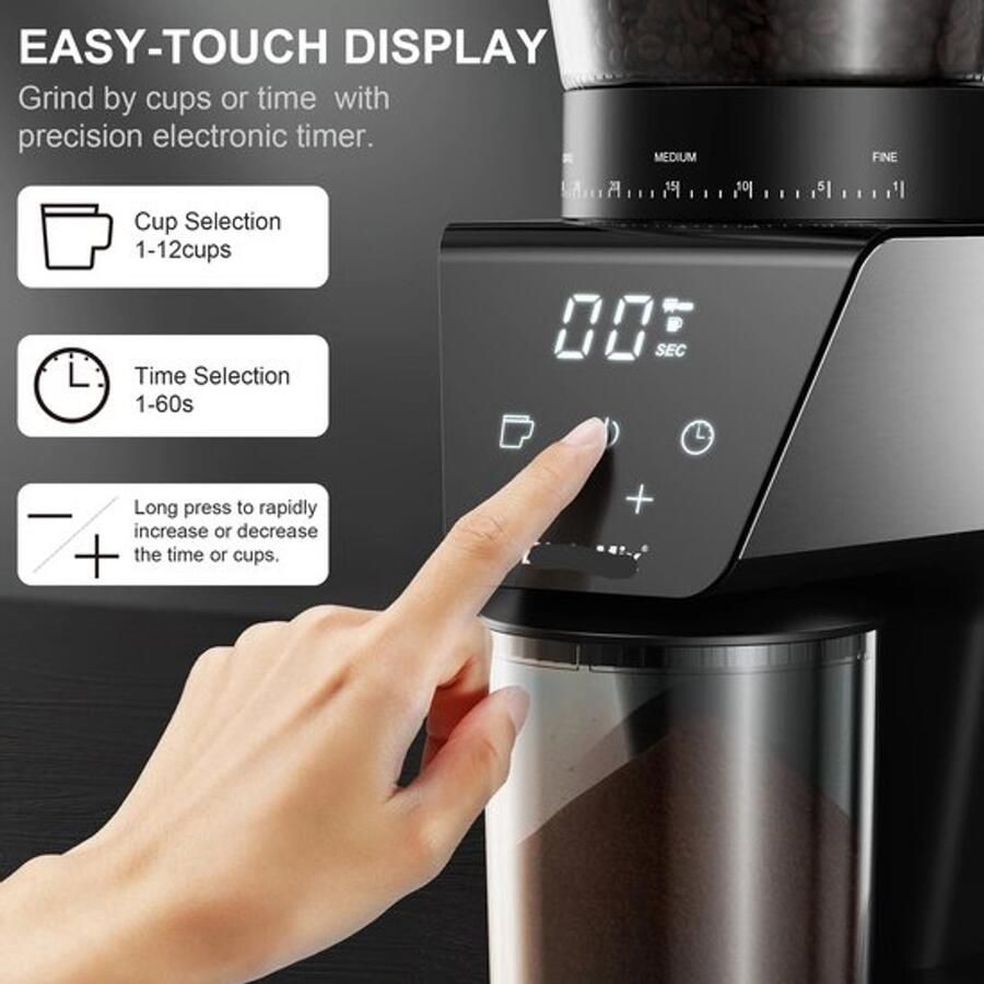 Elektrische Koffie Molen Automatische Braammolen Koffiebonen Maler 30 Tandwiele voor Espresso Filterkoffie en French Press 220V 300g Bonenreservoir LCD Timer