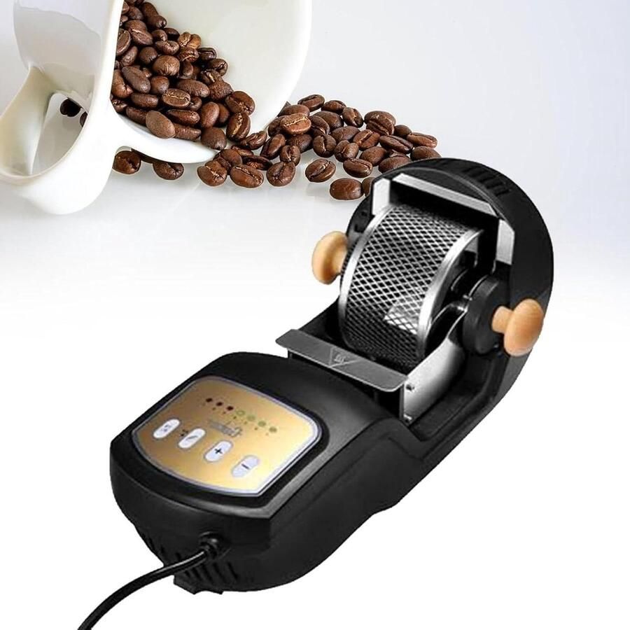 Elektrische Koffiebrander Bonenmachine Heteluchtbrander Thuis Koffie Branden 7 Brandingsniveaus 300 g Zilver