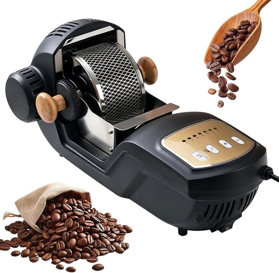 Elektrische Koffiebrander Koffieroaster Heet Lucht Thuis Koffie Branden Instelbare Branding Niveaus 300g Capaciteit Zwart