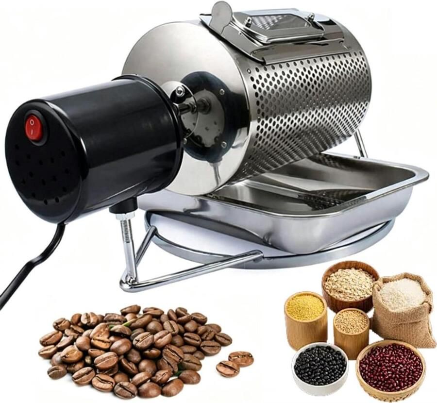 Elektrische Koffiebrander Noten Brander Thuis Roosteren Roestvrijstalen Trommel 250 g Capaciteit Zilver
