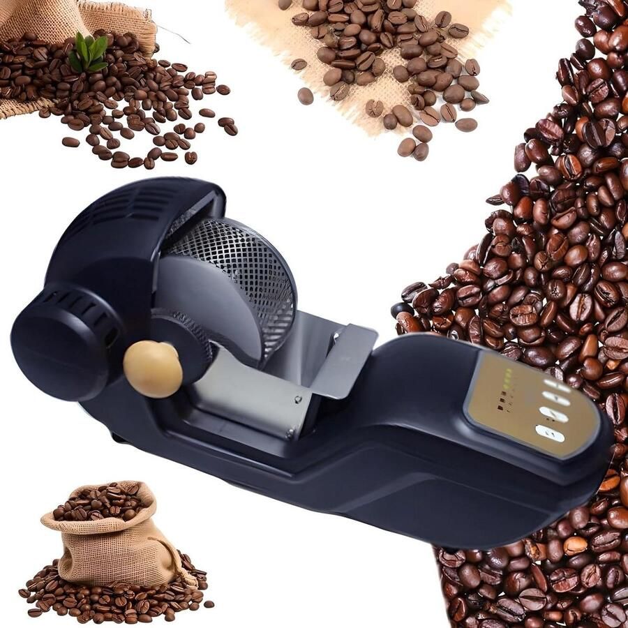 Elektrische Koffiebrander Notenkoker Koffiebonen Roosteren 360 Graden Gelijkmatig 300g Capaciteit Zilver
