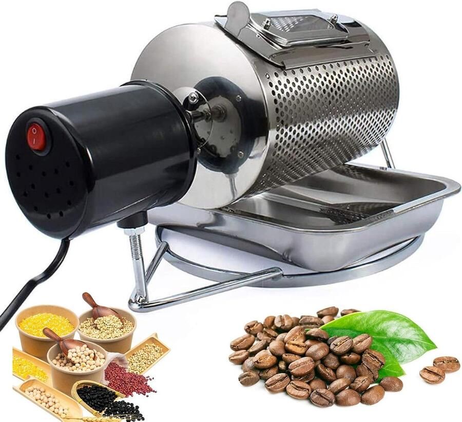 Koffiebonenbrander Notenbakker Thuis roosteren Roterende trommel 250g capaciteit Zilver