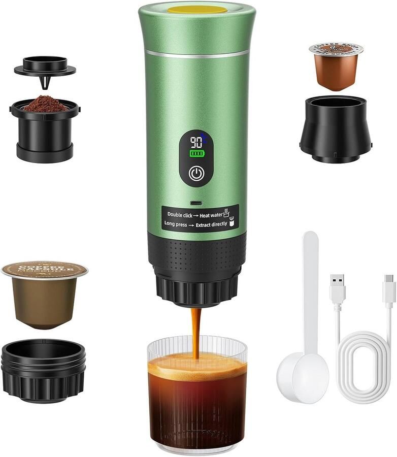 Elektrische Koffiemaker Draagbare Espresso Koffie Maken Zelfverwarmend Mini Formaat Groen