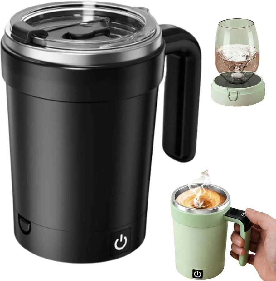Elektrische koffiemok met zelfroerend systeem reismokverwarmer automatische magnetische roerfunctie reismok met roerfunctie koffiemokverwarmer zwart