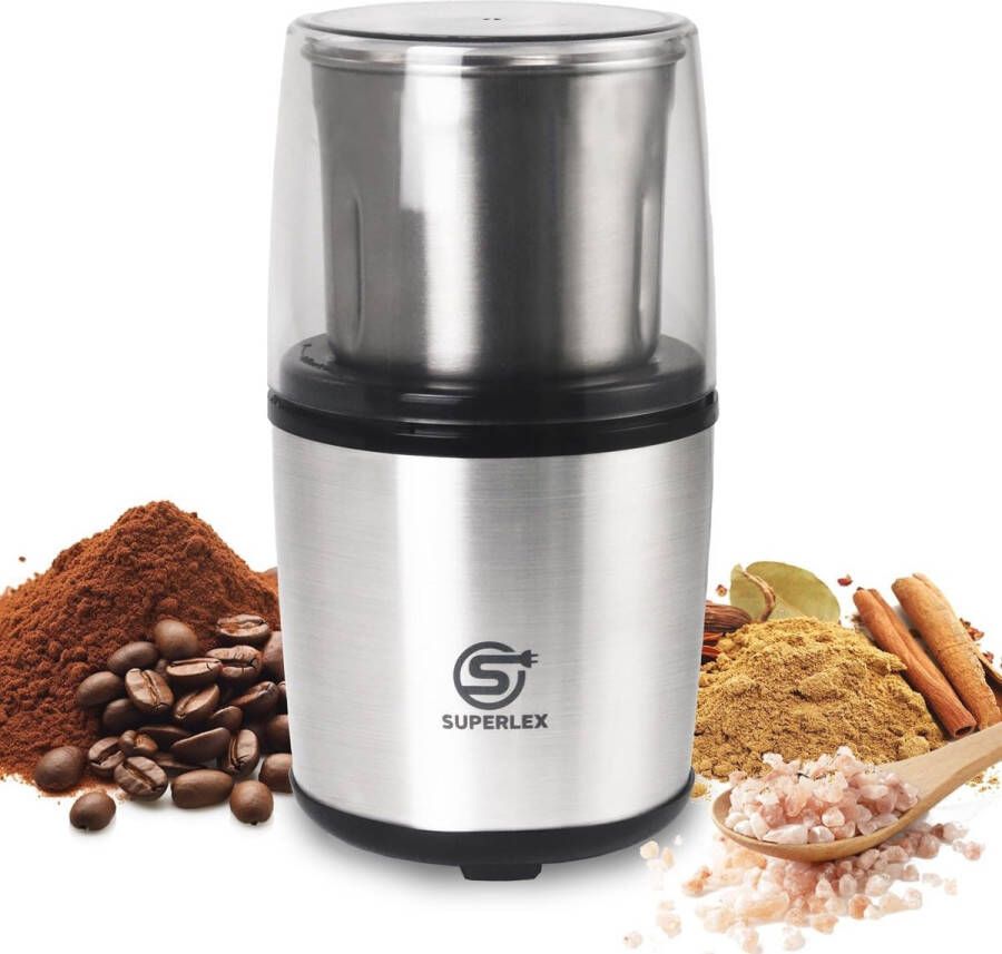 Elektrische Koffiemolen 100g Roestvrij Staal 200W en Afneembare Houder voor Koffiebonen Specerijen en Meer