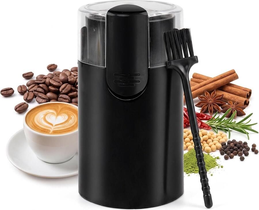 Elektrische Koffiemolen 100g RVS Maalkamer 150W Inclusief Reinigingsborstel Zwart