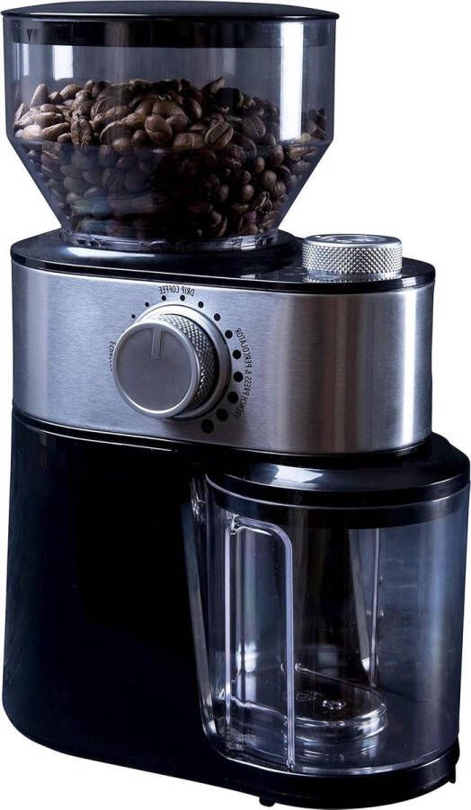 Elektrische koffiemolen 12 maalinstellingen 200 watt Zwart roestvrij staal