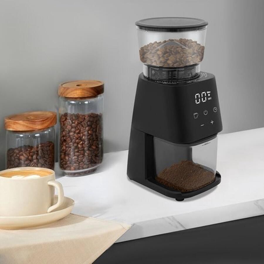 Elektrische Koffiemolen 150 W Verstelbare Maalgraad 300g Capaciteit RVS Zwart Voor Thuisgebruik