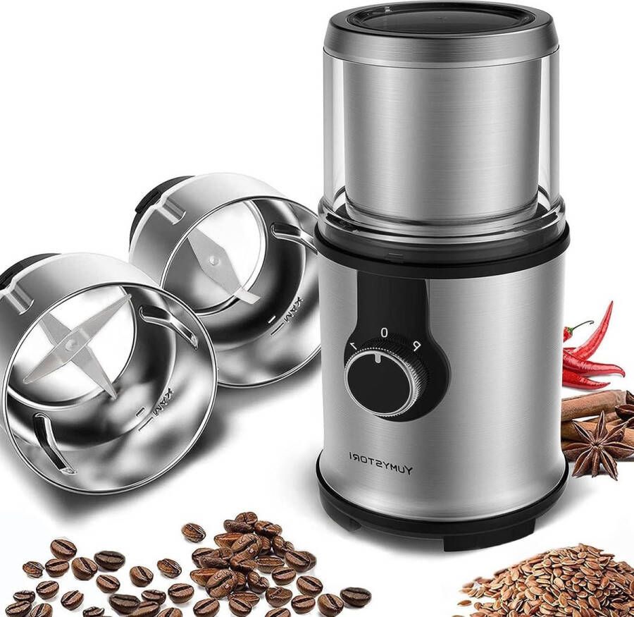 Elektrische Koffiemolen 350W Koffiemolen 110g Inhoud Roestvrij Staal voor Koffiebonen Lijnzaad Noten Specerijen Granen (zilver en zwart)