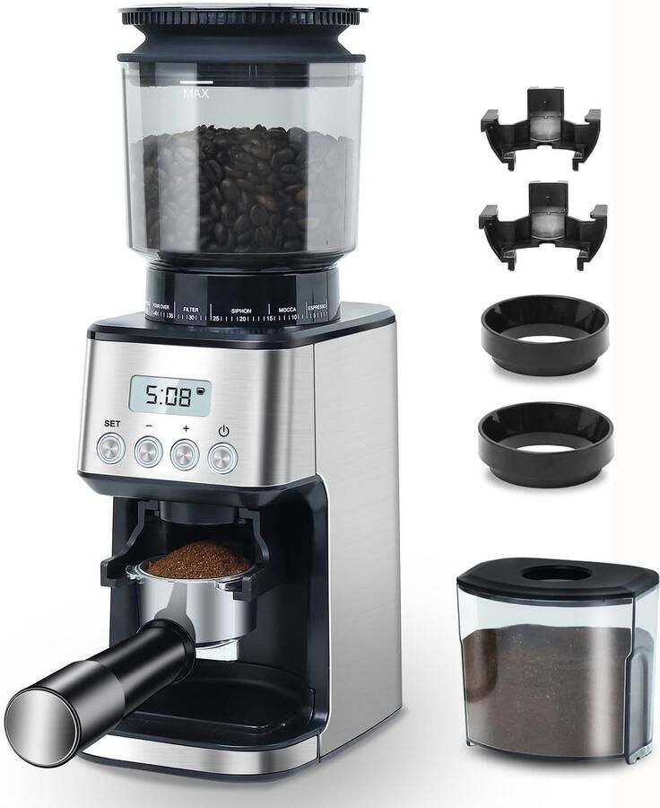 Elektrische Koffiemolen – 51 Maalstanden – Conische RVS Maalschijf – Anti-Statisch – Portafilterhouder – 160W