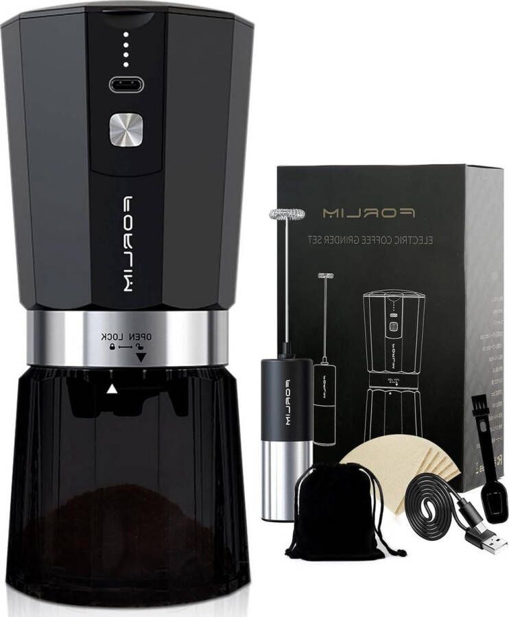 Elektrische Koffiemolen Auto Koffieboon Malen Machine USB Oplaadbaar Meerdere Maalinstellingen 50 g Mat Zwart