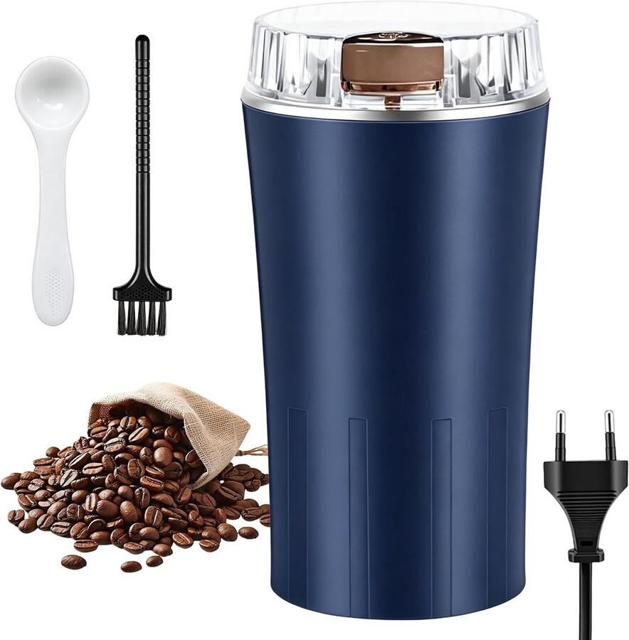 Elektrische Koffiemolen Blauw 76 x 92 x 175 mm Roestvrijstalen Molen met 300W Motor Voor Koffie Specerijen en Noten