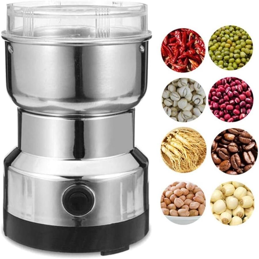 Elektrische Koffiemolen Blender Smash Machine Specerijen Malen Roestvrijstalen Messen Compact Ontwerp Zilver