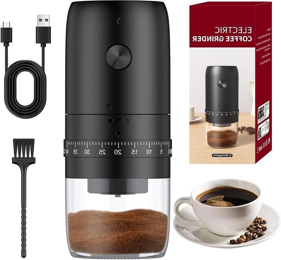 Elektrische Koffiemolen Bonenmaler Conisch Verse Koffie Maken 40 Maalstanden Instelbaar 25g Capaciteit Zwart