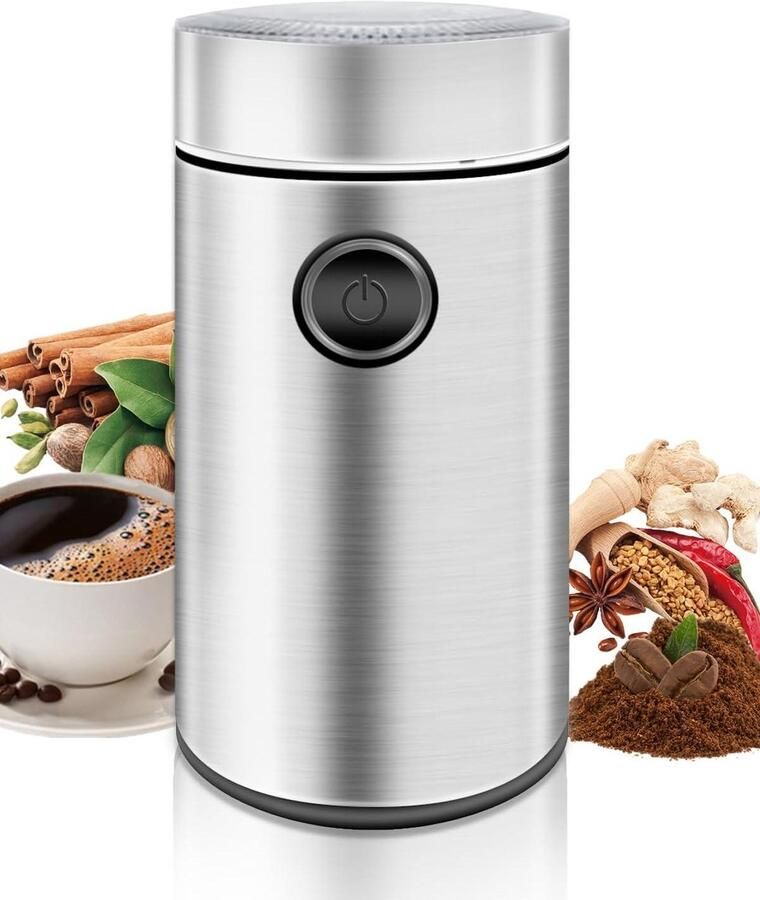 Elektrische Koffiemolen Bonenmaler Kruidenmaler Vers Malen Koffie Roestvrijstalen Huis 50g Capaciteit Zilver