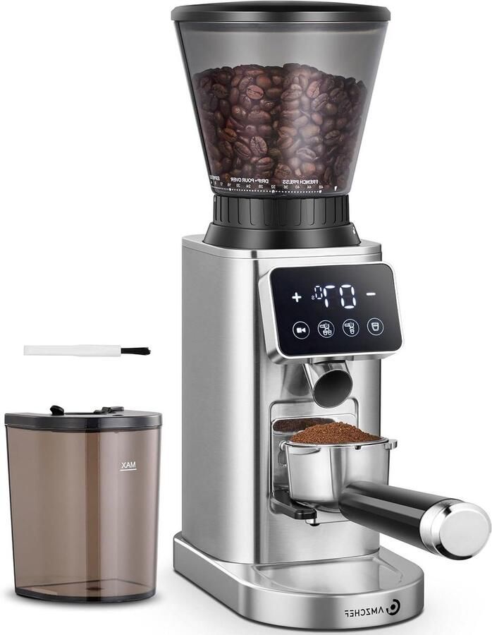 Elektrische Koffiemolen Bonenmaler Verse Koffie 24 Maalinstellingen 300g Reservoir Zilver