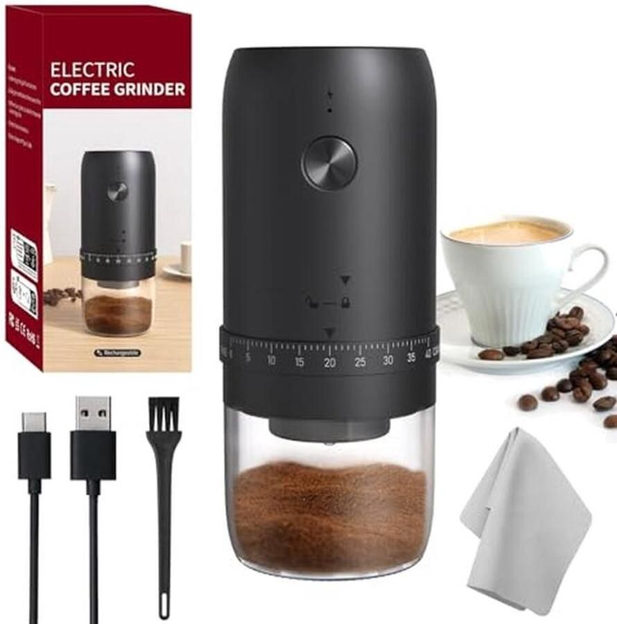Elektrische Koffiemolen Bonenmaler Verse Koffie 40 maalstanden Compact formaat Zwart