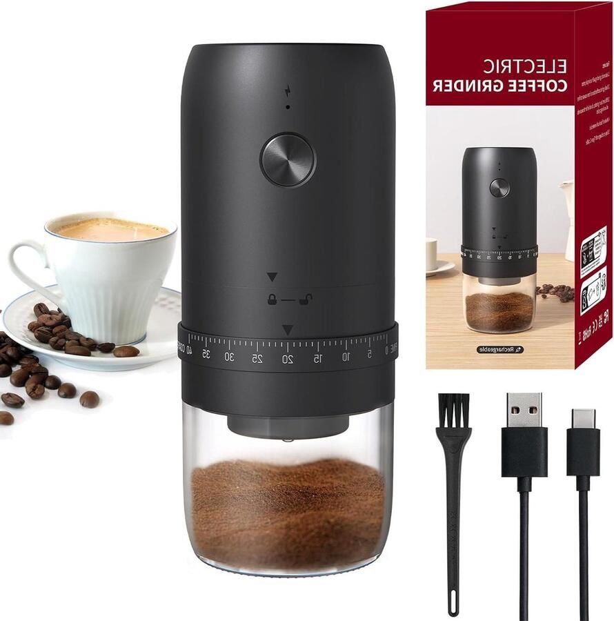 Elektrische Koffiemolen Koffiemaler Verse Koffie Maken 40 Maalgraad Instellingen 19 cm Hoog Zwart