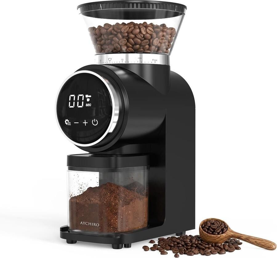 Elektrische koffiemolen Braammolen Verse koffie zetten 30 maalinstellingen 12 kopjes Zwart