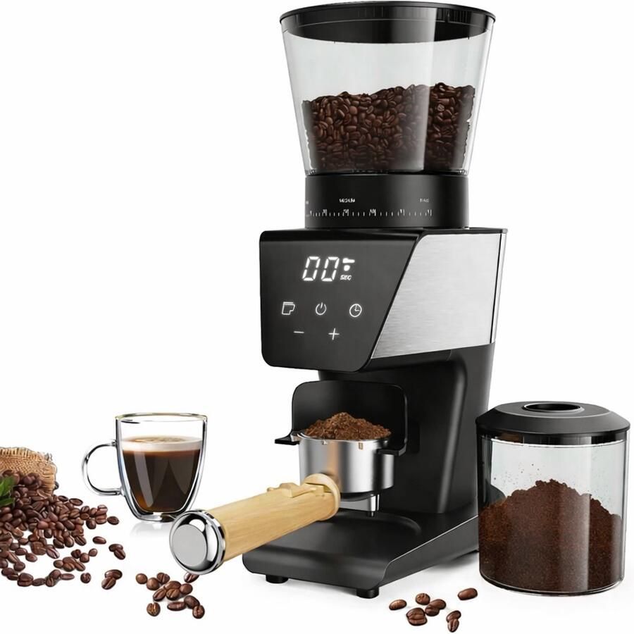 Elektrische Koffiemolen Conische Braamolen 30 Maalinstellingen LCD Scherm 300W 300g Bonenreservoir Espresso Filterkoffie Franse Pers Automatisch Uitschakelen RVS Maalstenen