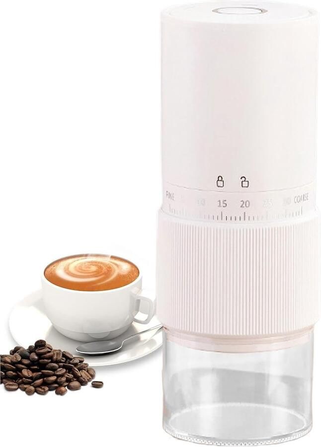 Elektrische Koffiemolen Draagbare Koffiezetter Kamperen Reizen 30 Instelbare Malgraden 20cm Hoog Wit