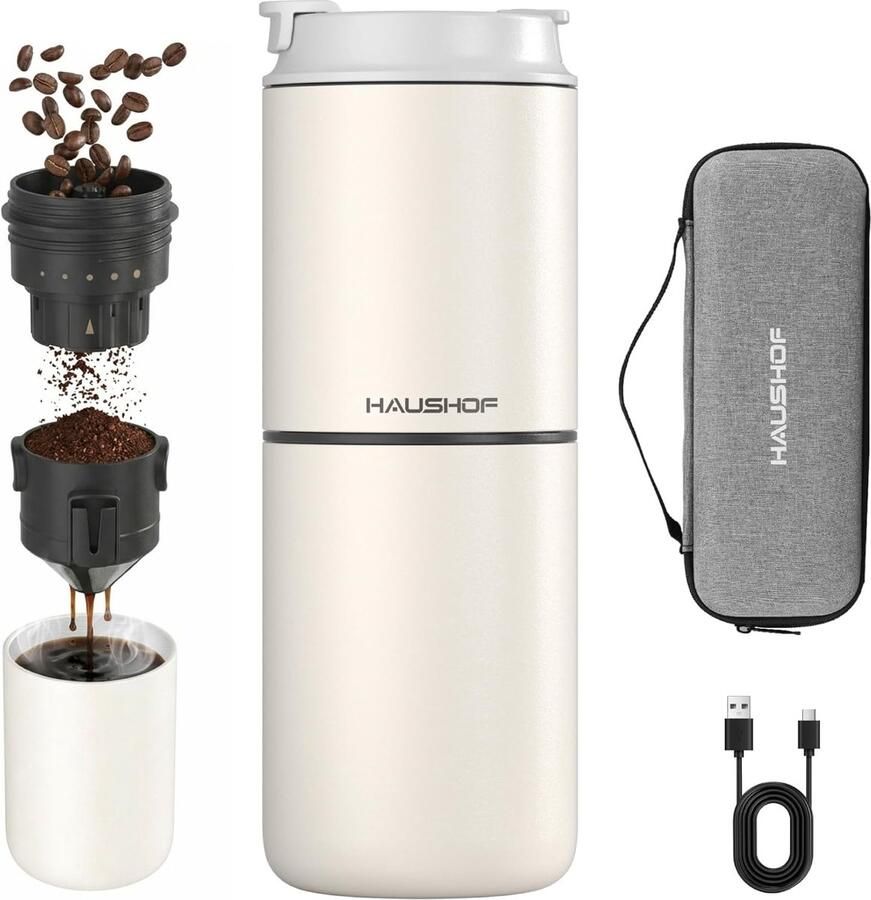 Elektrische Koffiemolen Draagbare Molen Outdoor Koffie Draadloos Opladen 10x9x26 cm Wit