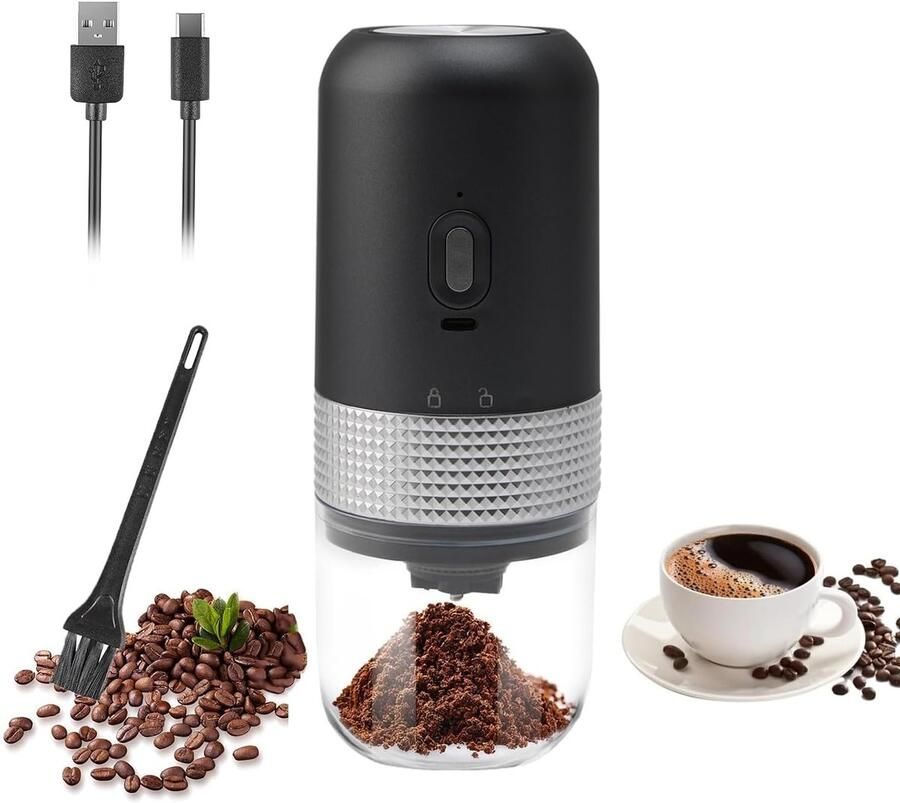 Elektrische Koffiemolen Draagbare Molen Verse Koffie Keramisch Maalwerk 20 Gram Zwart