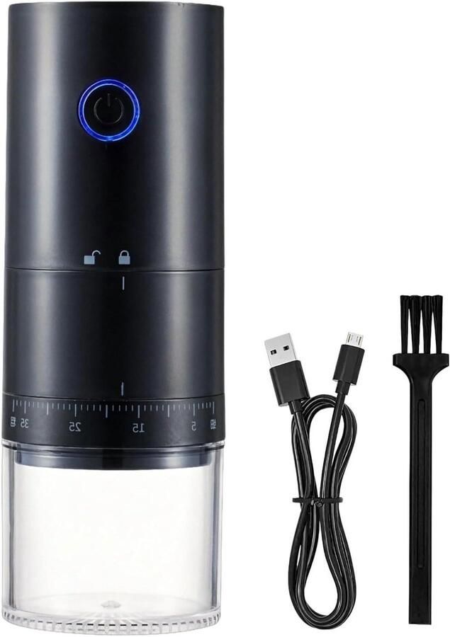 Elektrische Koffiemolen Draagbare Molen Verse Koffie Zetten Keramische Braam Compact Formaat Zwart