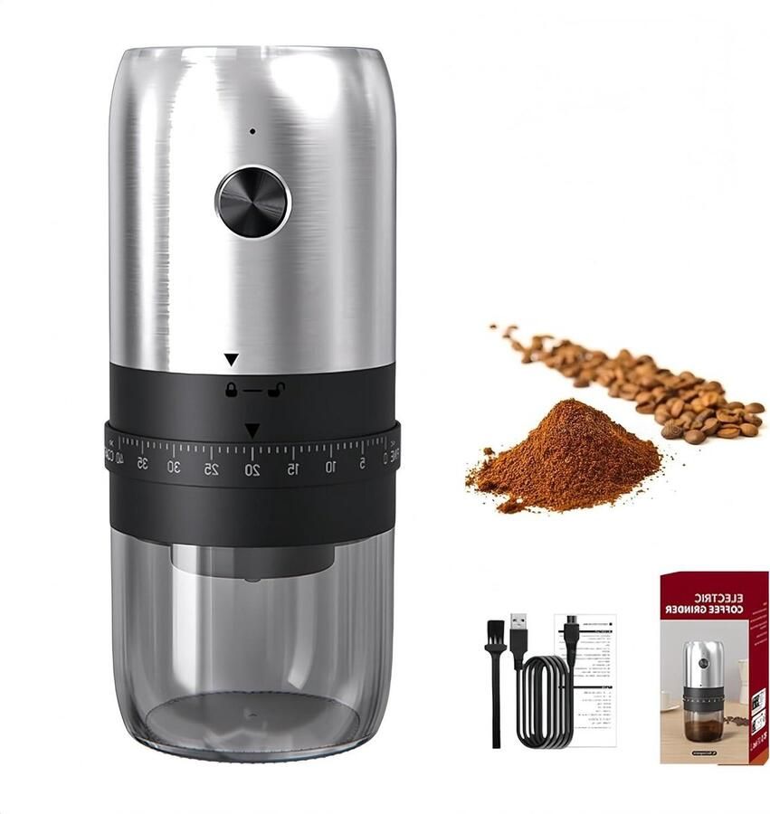Elektrische Koffiemolen Elektrisch Verse Koffie Maken Keramisch Maalwerk 25 g Zilver