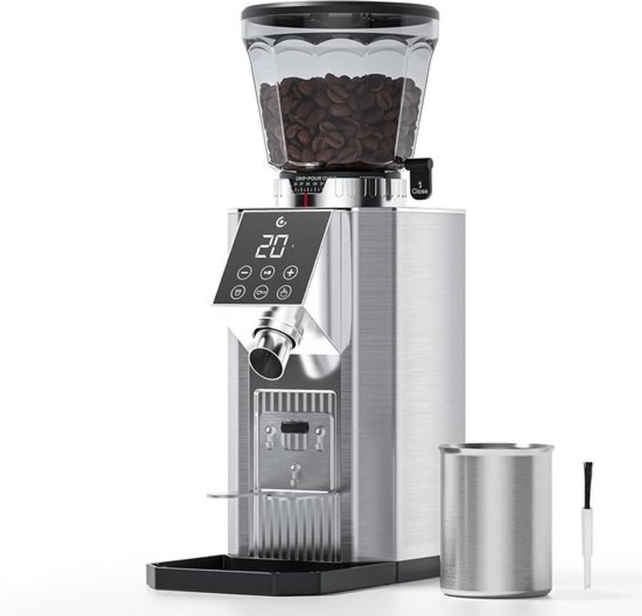 Elektrische Koffiemolen Espresso Molen Verse Koffie 45 Maalgraden 16x13x36cm Zilver