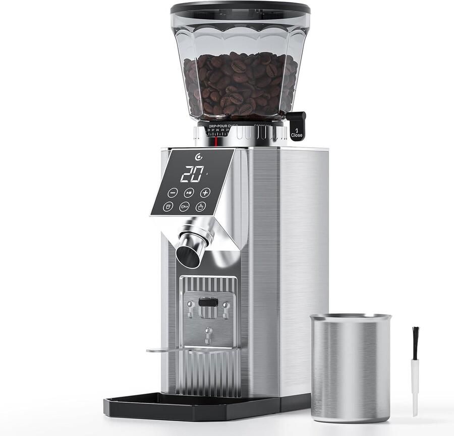 Elektrische Koffiemolen Espresso Molen Verse Koffie 45 Maalgraden 16x13x36cm Zilver