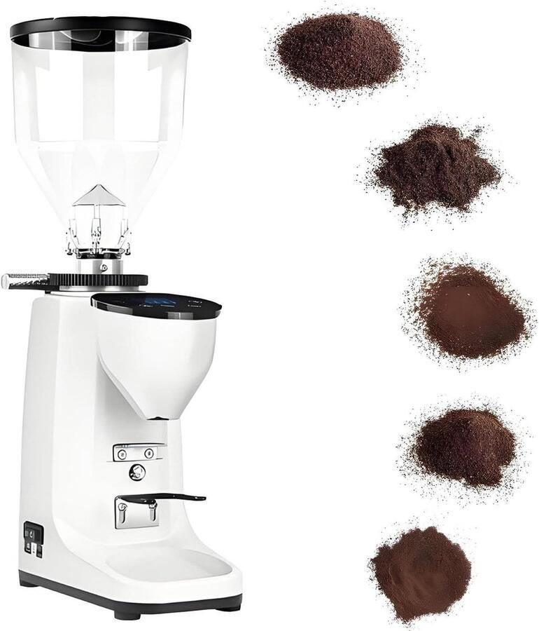 Elektrische Koffiemolen Espressomolen Maalschijven Koffie Zetten 60mm Platte Maalschijf 500g Reservoir Wit