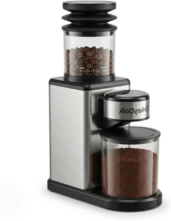 Elektrische Koffiemolen Kegelmolen Bonenmaler Verse Koffie Zetten 25 Maalgraden Instelbaar 2-12 Kopjes Zilver