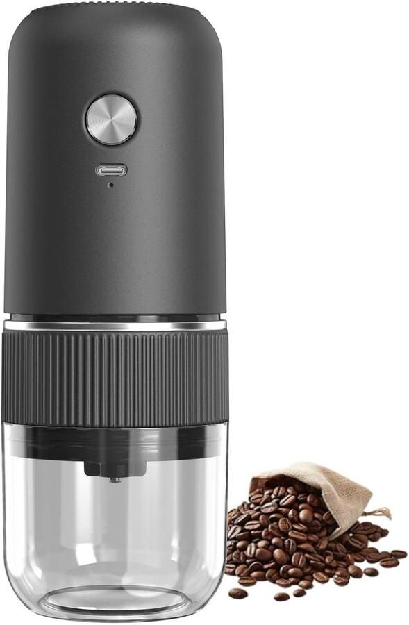 Elektrische koffiemolen Klein en handig Instelbare maalgraad Geschikt voor koffiebonen vanille en specerijen（zwart）