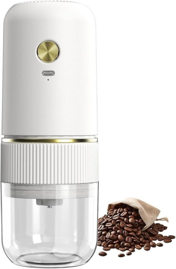 Elektrische koffiemolen Klein en handig Instelbare maalgraad Geschikt voor koffiebonen vanille en specerijen（wit）