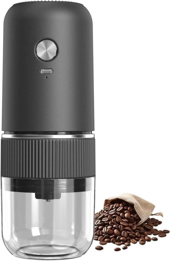 Elektrische koffiemolen Klein en handig Instelbare maalgraad Geschikt voor koffiebonen vanille en specerijen（zwart）