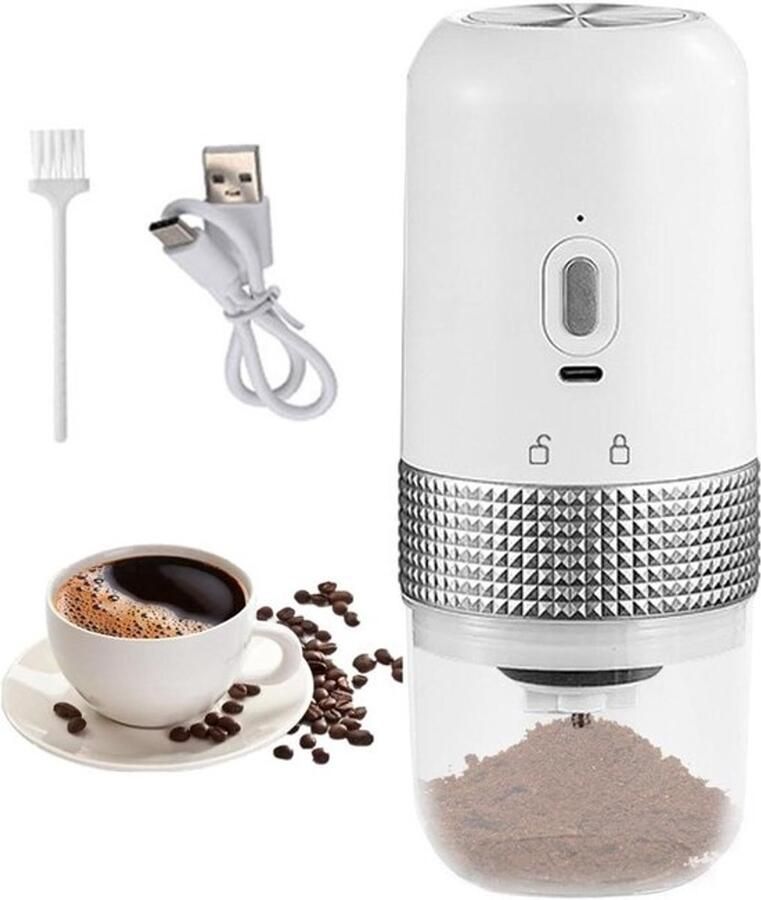 Elektrische koffiemolen Kleine molen Verse koffie zetten Verstelbare maalgraad 25g inhoud Wit
