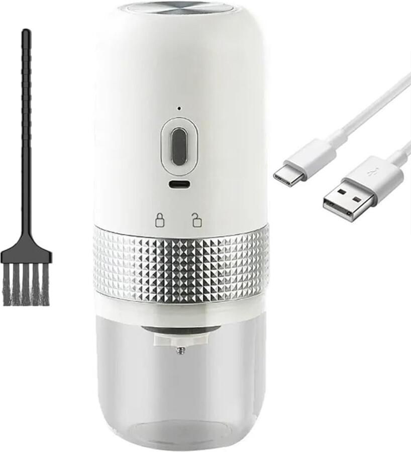 Elektrische Koffiemolen Koffiebonen Maler met één druk op de knop Draagbare Keramische Koffiemolen Instelbare Maalgraden Oplaadbare Mini Koffiemolen voor Bonen Noten Granen 25g Capaciteit wit