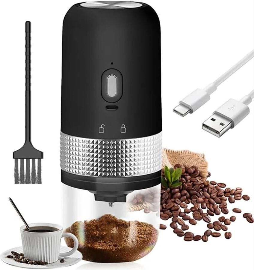 Elektrische Koffiemolen Koffiebonen Maler met één druk op de knop Draagbare Keramische Koffiemolen Instelbare Maalgraden Oplaadbare Mini Koffiemolen voor Bonen Noten Granen 25g Capaciteit Zwart