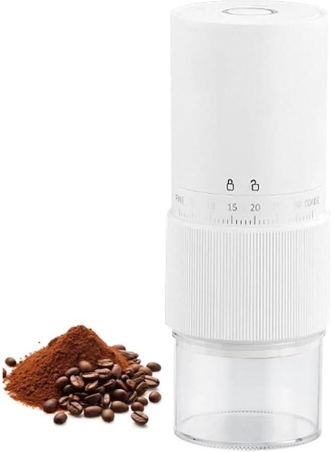 Elektrische Koffiemolen Koffiebonen Maler met één druk op de knop Keramische Conische Maalschijven 30 Instelbare Maalgraden Oplaadbare Draagbare Koffiemolen voor Espresso Filterkoffie French Press 25g Capaciteit wit